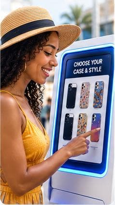 Beginning a personalized case at a Memory Splash kiosk