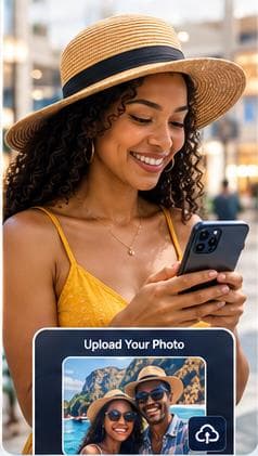 Customer uploading a favorite travel photo from a phone