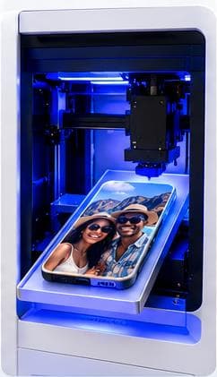 Personalized phone case being produced in a high-definition printer