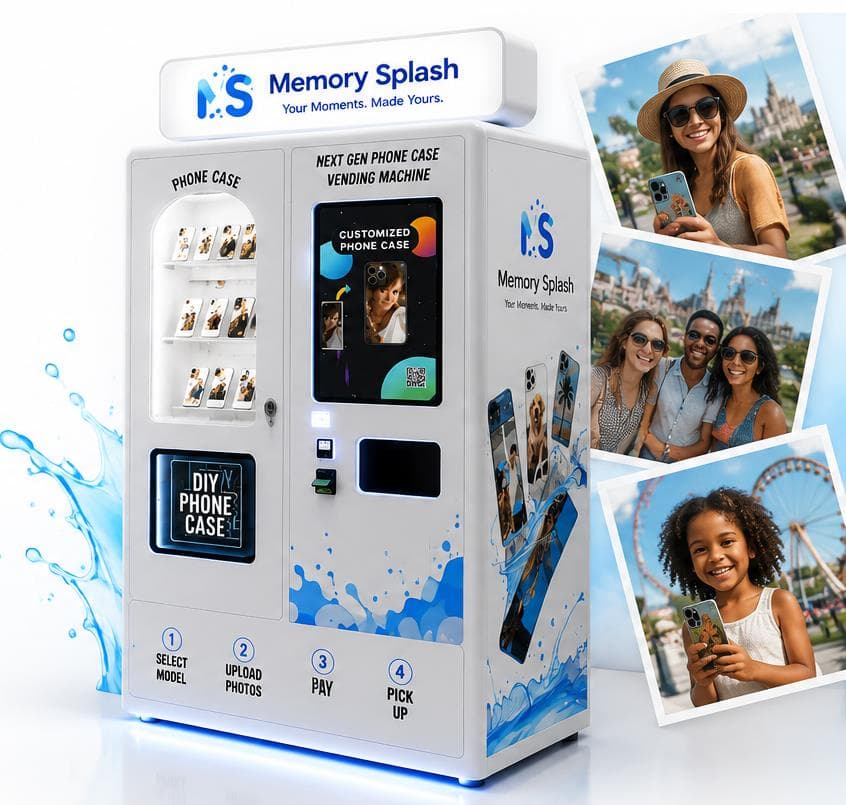 Memory Splash personalization kiosk and finished travel photographs