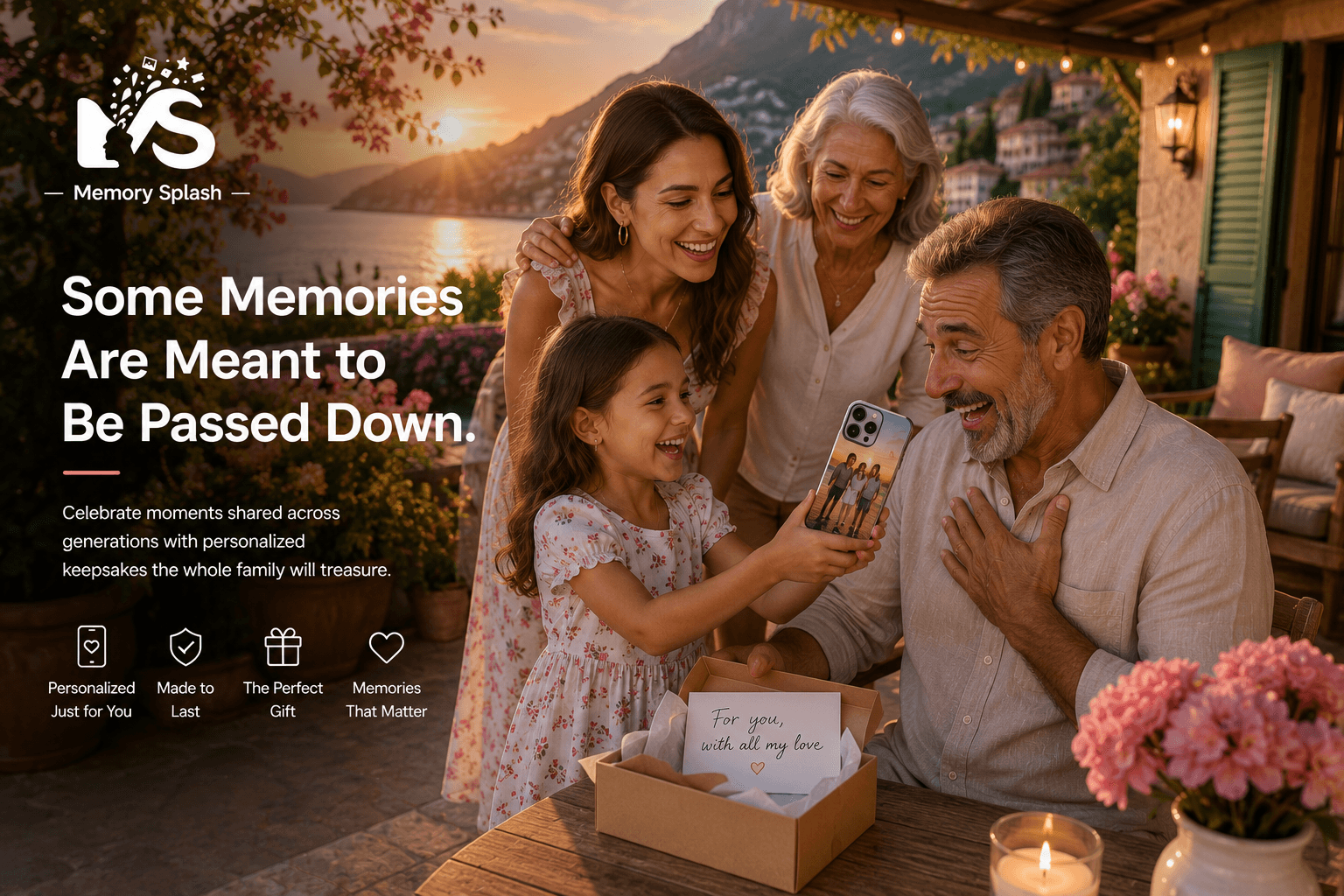 A family sharing a meaningful personalized gift together