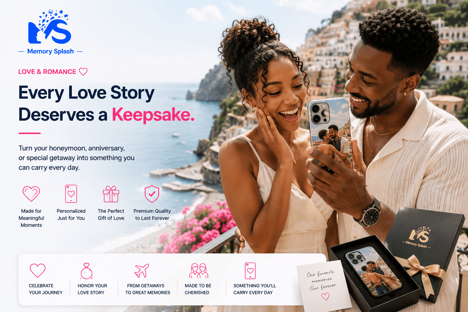 Travelers celebrating a personalized keepsake