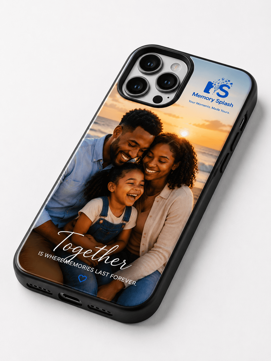 Premium personalized Memory Splash phone case featuring a family memory